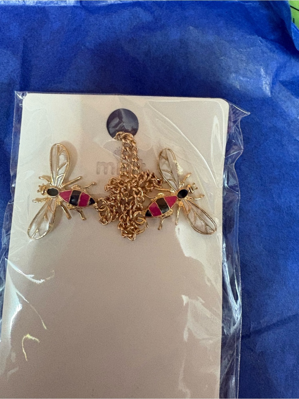 Mint Gold-Tone Bee Brooch Pair with Pink and Black Enamel